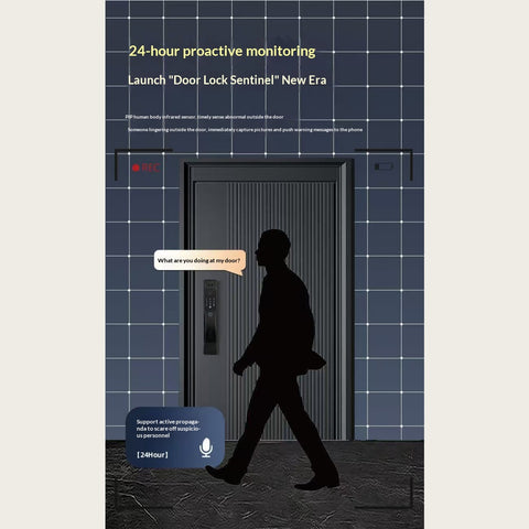 Fully Automatic 3D Face Smart Door Lock – Palm Vein + Fingerprint + IC Card + App + PIN + Key, HD Screen Real‑Time Monitoring, Abnormal Alarm, Fits Saudi Standard 4585 Mortise Lock Body