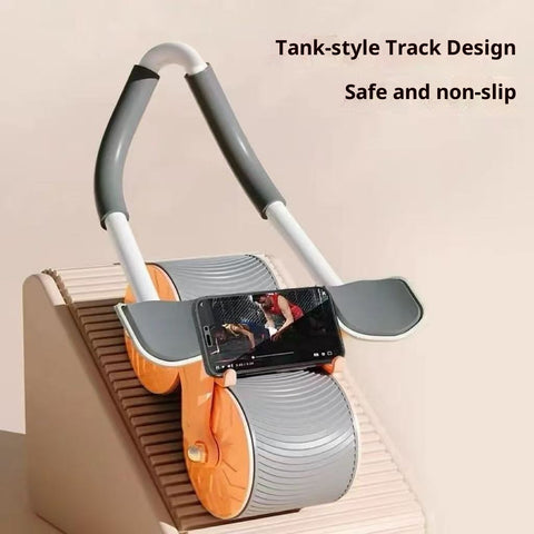 Adjustable Ab Roller Wheel with Elbow Support & Phone Holder – Double-Wheel Stability, Non-Slip Grip, Portable Core Trainer for Abs, Arms & Back (Blue / Pink)