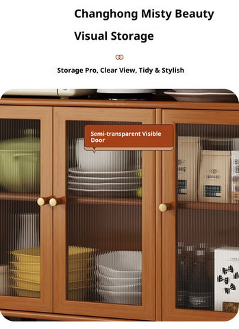 Modern Kitchen Sideboard & Wall-Mounted Storage Cabinet – Multi-Functional Floor Cabinet with Coffee Rack, Tea Cabinet & Rattan Print for Bedroom, Living Room & Kitchen Organization