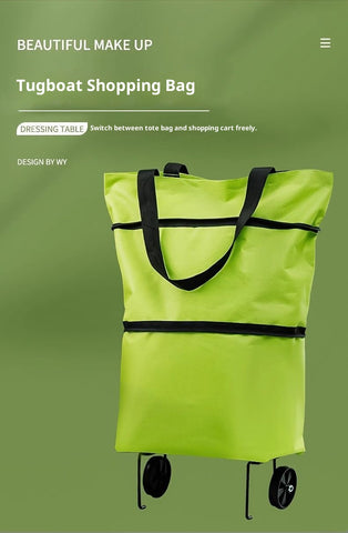 2-in-1 Folding Shopping Cart Trolley with Waterproof Storage Box & Detachable Bag – Telescopic Pull Cart with 2 Wheels for Grocery Shopping, Freight & Travel