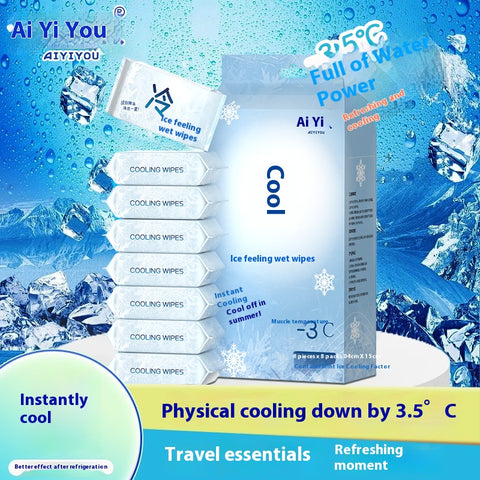 Portable Cooling Wet Wipes Mini Single Use Tissues, Refreshing Menthol Scent, 64 Counts Family Pack