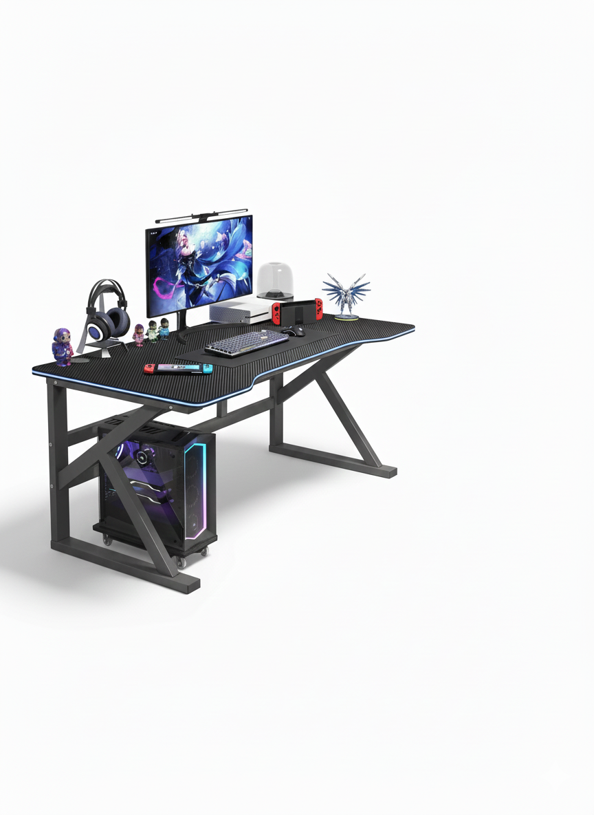 Large Modern Black Computer Gaming Desk with Built-In Bookshelf – 120×60×75 cm Heavy Duty MDF PC Workstation for Home Office & Gaming Setup