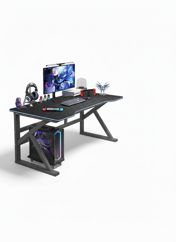 Large Modern Black Computer Gaming Desk with Built-In Bookshelf – 120×60×75 cm Heavy Duty MDF PC Workstation for Home Office & Gaming Setup