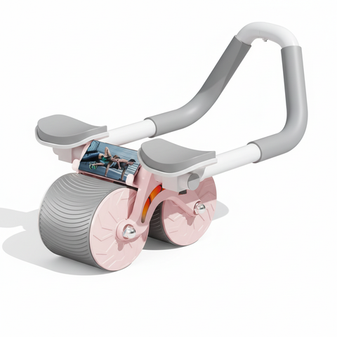Adjustable Ab Roller Wheel with Elbow Support & Phone Holder – Double-Wheel Stability, Non-Slip Grip, Portable Core Trainer for Abs, Arms & Back (Blue / Pink)