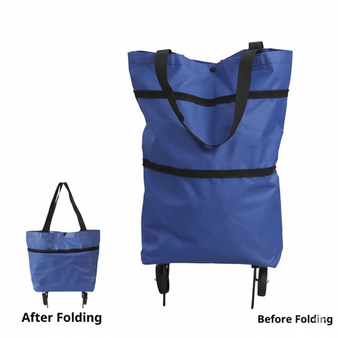 2-in-1 Folding Shopping Cart Trolley with Waterproof Storage Box & Detachable Bag – Telescopic Pull Cart with 2 Wheels for Grocery Shopping, Freight & Travel