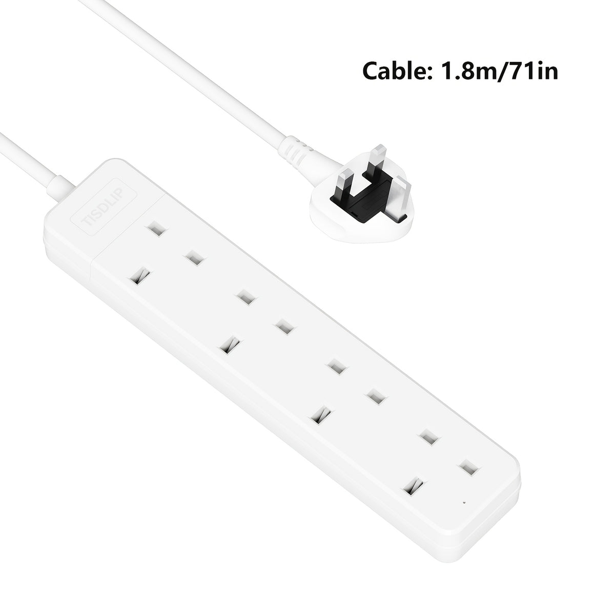 4‑Way UK Extension Lead, 1.8 m  13A 250V, Wall‑Mountable