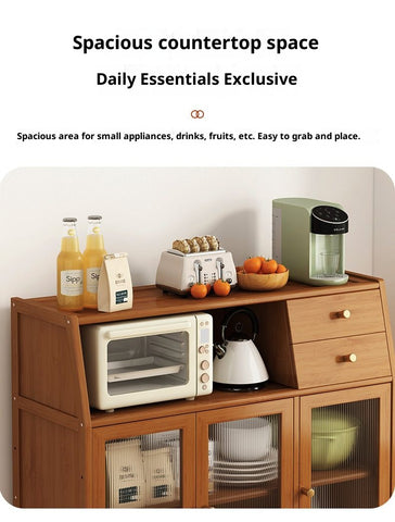 Modern Kitchen Sideboard & Wall-Mounted Storage Cabinet – Multi-Functional Floor Cabinet with Coffee Rack, Tea Cabinet & Rattan Print for Bedroom, Living Room & Kitchen Organization