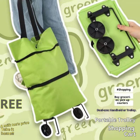 2-in-1 Folding Shopping Cart Trolley with Waterproof Storage Box & Detachable Bag – Telescopic Pull Cart with 2 Wheels for Grocery Shopping, Freight & Travel