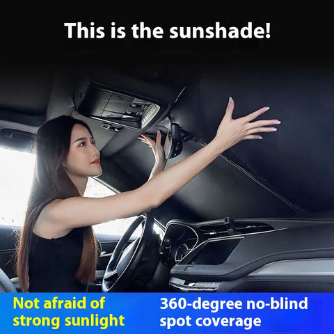 Retractable Windshield Sunshade  Foldable Car Sun Visor, UV/Heat Block, Portable Storage