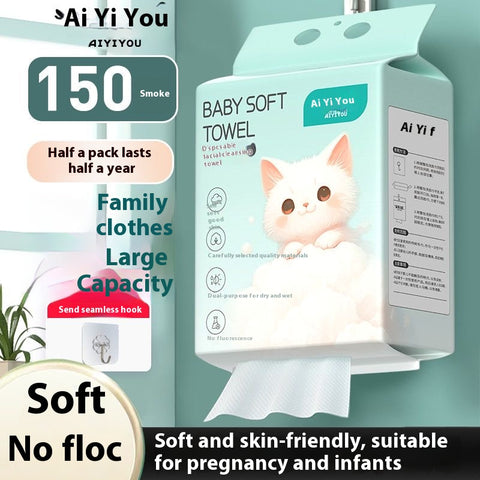 Extra Large Disposable Facial Towels 150 Count, Lint Free Pure Cotton, Hanging Design for Makeup Removal