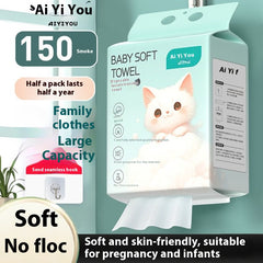 Extra-Large Disposable Facial Towels, Hanging Design & Lint-Free, Pure Cotton for Makeup Removal, 150-Count Ultra-Large Pack.