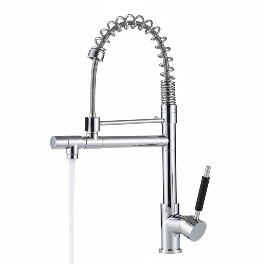 Stainless Steel Kitchen Faucet Hot & Cold Mixer Tap – Single‑Handle Deck‑Mount Sink Faucet with 360° Swivel Spout, Easy Install, Modern Kitchen Tap for Stainless/Vegetable Wash Basin (Silver)