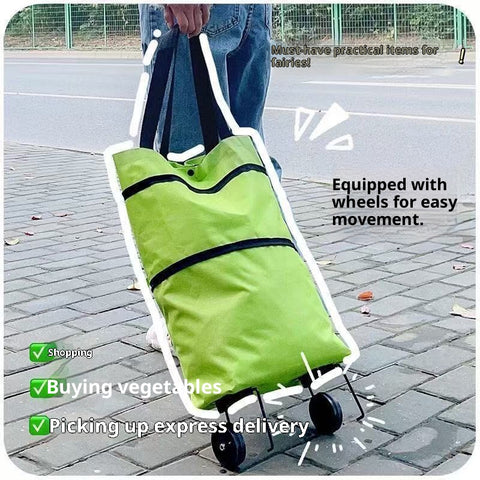2-in-1 Folding Shopping Cart Trolley with Waterproof Storage Box & Detachable Bag – Telescopic Pull Cart with 2 Wheels for Grocery Shopping, Freight & Travel
