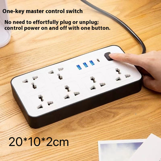 6-Outlet UK Power Strip with Surge Protector - 3 USB Ports, 1.8M Cord, Multi-Socket Extension Cord