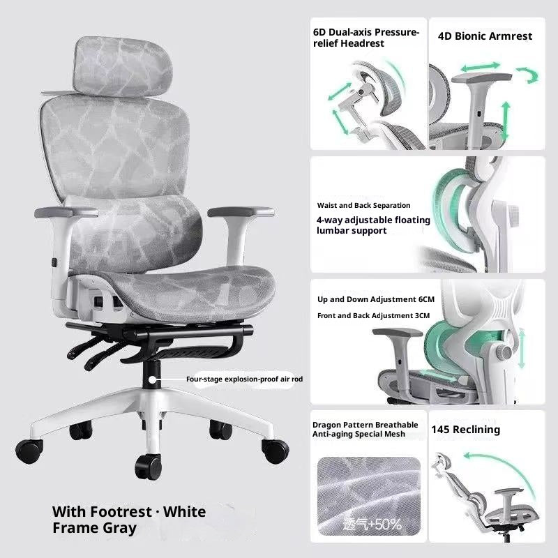 Ultimate Ergonomic Desk Chair – 4‑Way Lumbar Support, 6‑Way Headrest, 3D Seat Cushion & Footrest, High‑Back Mesh for Home Office