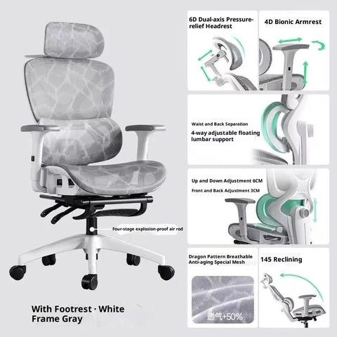 Ultimate Ergonomic Desk Chair – 4‑Way Lumbar Support, 6‑Way Headrest, 3D Seat Cushion & Footrest, High‑Back Mesh for Home Office