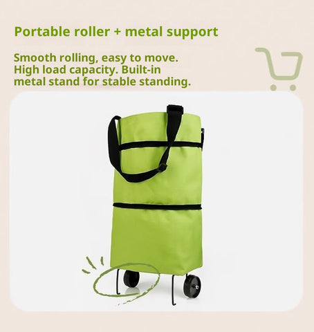 2-in-1 Folding Shopping Cart Trolley with Waterproof Storage Box & Detachable Bag – Telescopic Pull Cart with 2 Wheels for Grocery Shopping, Freight & Travel