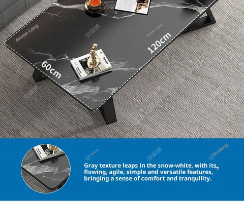 Modern Coffee Table with Black Marble-Like Top – Compact Space-Saving Design, Sturdy Metal Frame, Easy Assembly for Small Apartments & Living Rooms