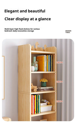 Simple Bedside Table with Open Shelves & Drawers – White or Yellow, Odorless Friendly Design for Small Cream-Colored Bedrooms, Kids & Adults