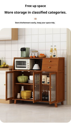 Modern Kitchen Sideboard & Wall-Mounted Storage Cabinet – Multi-Functional Floor Cabinet with Coffee Rack, Tea Cabinet & Rattan Print for Bedroom, Living Room & Kitchen Organization