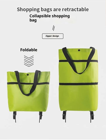 2-in-1 Folding Shopping Cart Trolley with Waterproof Storage Box & Detachable Bag – Telescopic Pull Cart with 2 Wheels for Grocery Shopping, Freight & Travel