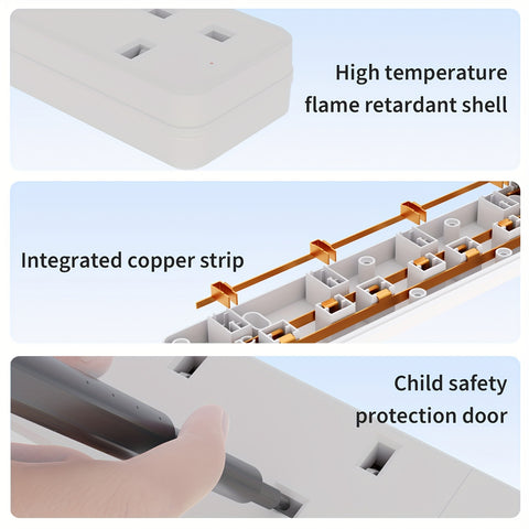 4‑Way UK Extension Lead, 1.8 m  13A 250V, Wall‑Mountable