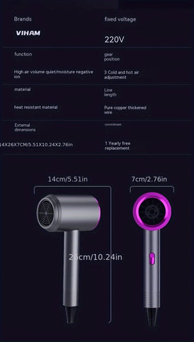 Professional Ionic Hair Dryer  High Speed Brushless, Lightweight & Quiet with Negative Ion Technology