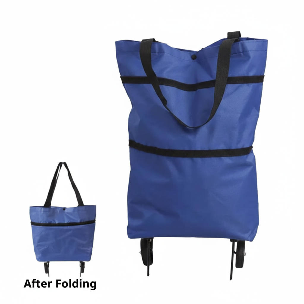 2-in-1 Folding Shopping Cart Trolley with Waterproof Storage Box & Detachable Bag – Telescopic Pull Cart with 2 Wheels for Grocery Shopping, Freight & Travel