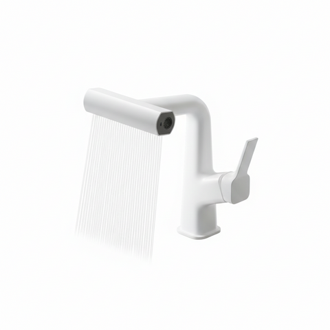 Luxury 3‑Way Waterfall Bathroom Faucet – Triple‑Mode Hot & Cold Single‑Handle Mixer Tap, Deck‑Mount Basin Sink Faucet with G1/2 Inlet & 60 cm Hose, Modern Matte Black Vanity Tap