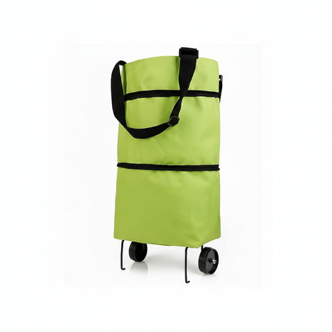 2-in-1 Folding Shopping Cart Trolley with Waterproof Storage Box & Detachable Bag – Telescopic Pull Cart with 2 Wheels for Grocery Shopping, Freight & Travel