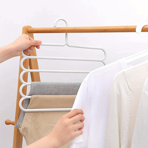 Heavy Duty 5 Tier Pants Hangers Non Slip Plastic, Vertical Space Saving Closet Organizer
