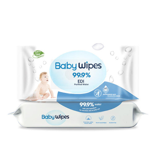 Pure & Gentle Baby Wipes - 60 Count, Unscented, Eco-Friendly Spunlace Material for Sensitive Skin