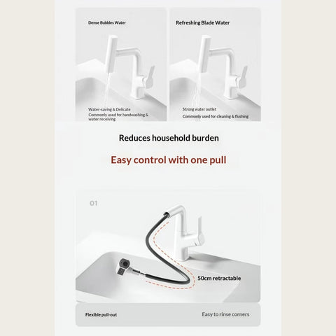 Luxury 3‑Way Waterfall Bathroom Faucet – Triple‑Mode Hot & Cold Single‑Handle Mixer Tap, Deck‑Mount Basin Sink Faucet with G1/2 Inlet & 60 cm Hose, Modern Matte Black Vanity Tap