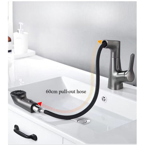 Plastic Kitchen Faucet Hot & Cold Mixer Tap – Pull‑Down Sprayer with Dual‑Mode Flow, Single‑Handle Deck‑Mount Sink Faucet for EU/US Sinks, 360° Swivel, Hoses Included (White)