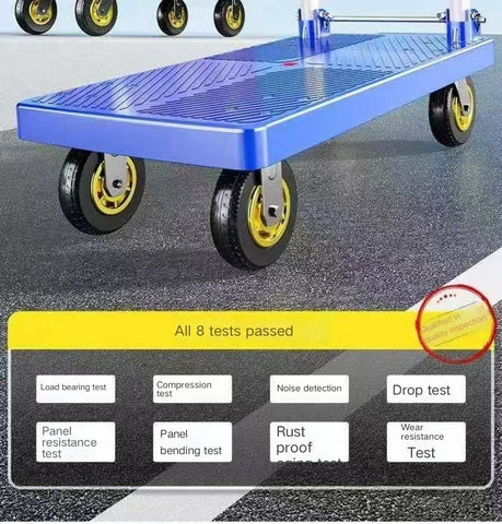 Folding Platform Flat Trolley – Durable Warehouse Hand Truck with Mute Wheels, 150 kg Capacity & Compact Foldable Design (72×43×24 cm), Sturdy Blue for Industrial or Home Use