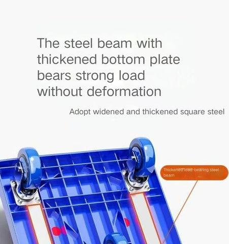 Folding Platform Flat Trolley – Durable Warehouse Hand Truck with Mute Wheels, 150 kg Capacity & Compact Foldable Design (72×43×24 cm), Sturdy Blue for Industrial or Home Use