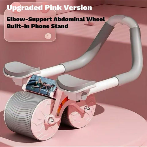 Adjustable Ab Roller Wheel with Elbow Support & Phone Holder – Double-Wheel Stability, Non-Slip Grip, Portable Core Trainer for Abs, Arms & Back (Blue / Pink)