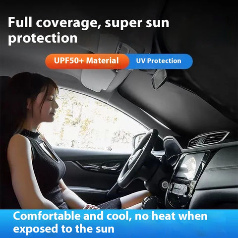 Retractable Windshield Sunshade  Foldable Car Sun Visor, UV/Heat Block, Portable Storage