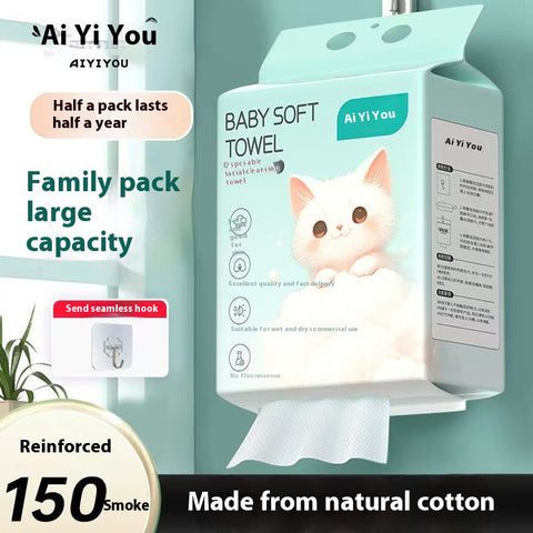 Extra Large Disposable Facial Towels 150 Count, Lint Free Pure Cotton, Hanging Design for Makeup Removal