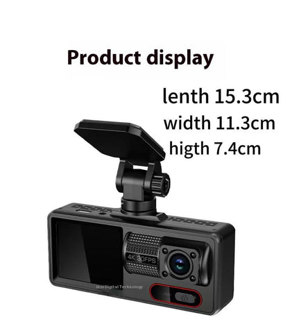 3 Channel Wi‑Fi Dash Cam  Front/Inside/Rear 1080P, Loop Recording, Parking Mode