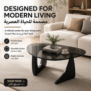 Modern Round Glass Coffee Table - Large 92×65×40 Cm Center Table - 02 lifestyle pagegen