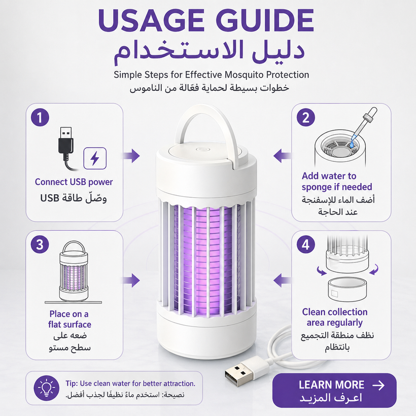 Portable USB Rechargeable Mosquito Zapper Silent UV LED Bug Killer - 10 usage guide