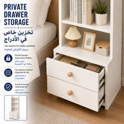 Simple Bedside Table with Open Shelves & Drawers - White or Yellow - 06 detail 03